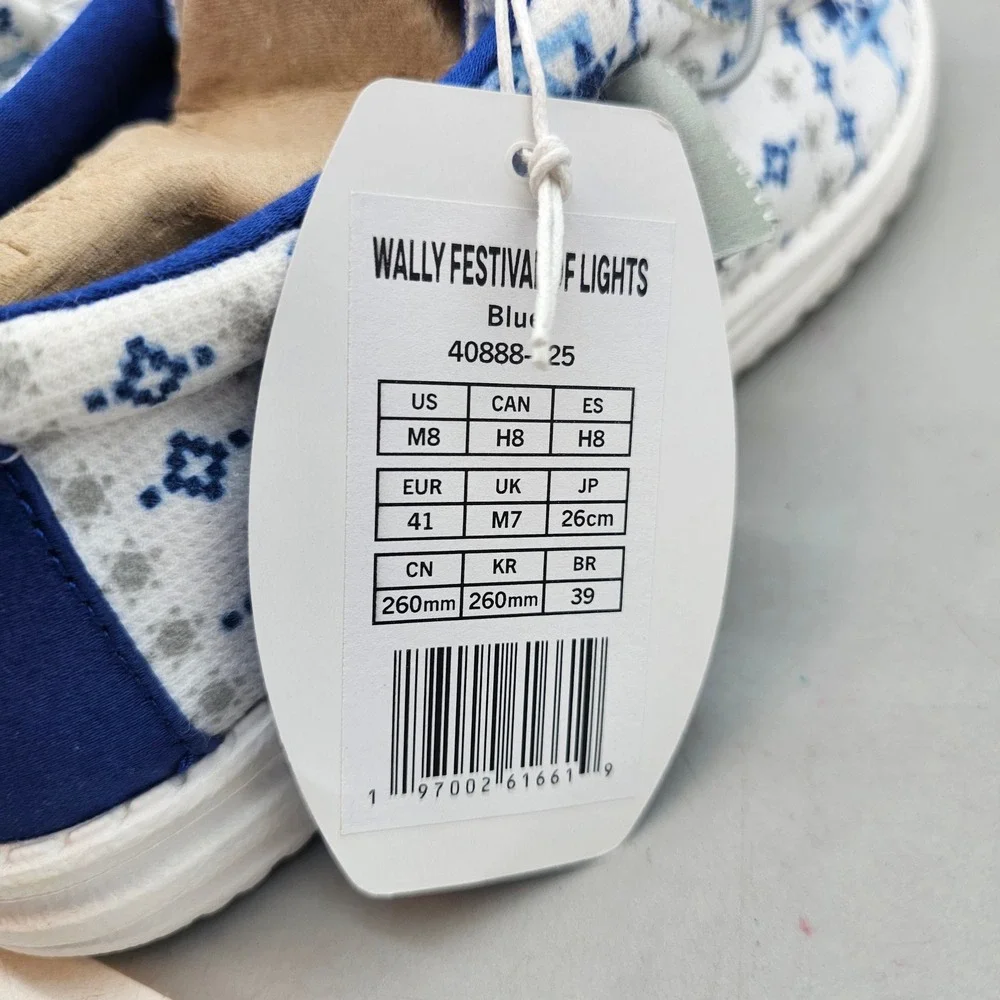 Hey Dude Wally Festival of Lights Mens Blue White Hanukkah Loafers Size 8 new